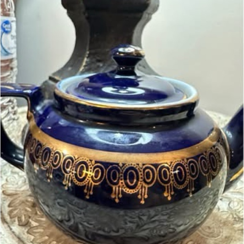 Cobalt Blue and Gold Decorative Teapot - Elegant Vintage Home Art
